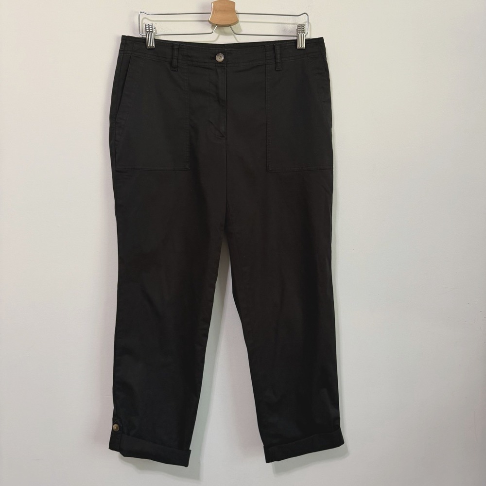 J Jill Crop Pants 12 Black Roll Cuff Pima Cotton Stretch 34x26 Casual Travel